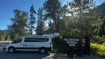 Spotted: One of our data collection vans soaking in the scenery at Old Faithful, Mammoth Hot Springs in Yellowstone National Park!
